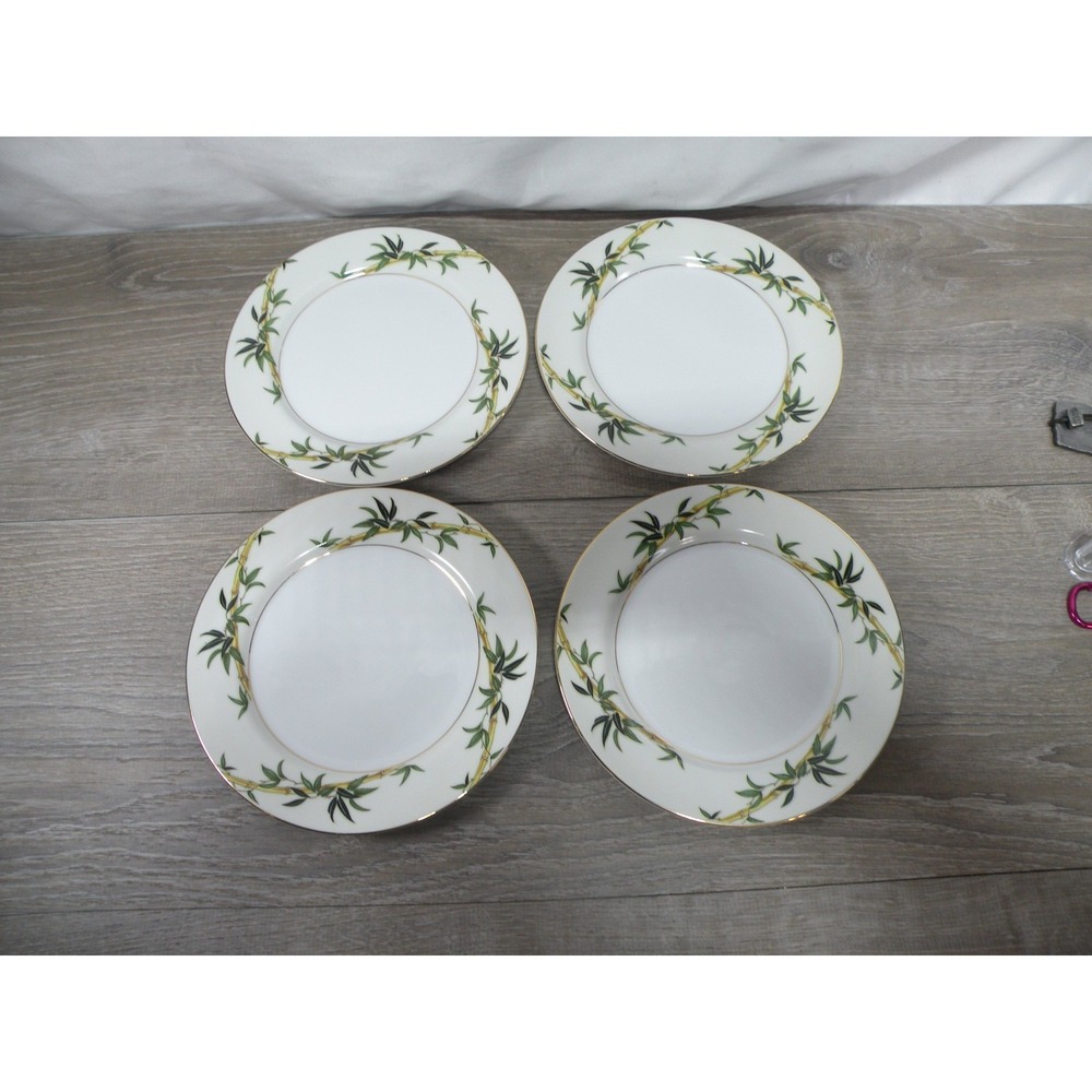 Kent China Bali Hai Bread & Butter Dessert Plates Set of 4 Bamboo Pattern Gold